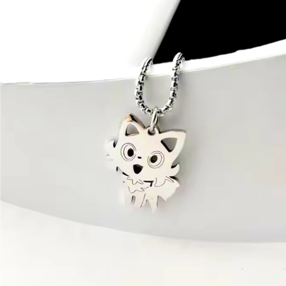 Pokemon Jewelry - 925 Sterling Silver Pokemon Sprigatito Cut-Out Silhouette Pendant Necklace Anime